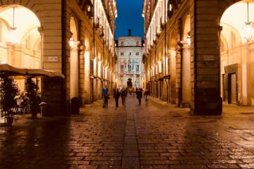 Picture of beautiful street of Turin city center by night