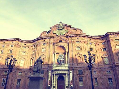 The beautiful shapes of the Carignano Palace in Turin, hosting the first Parliament of Italy