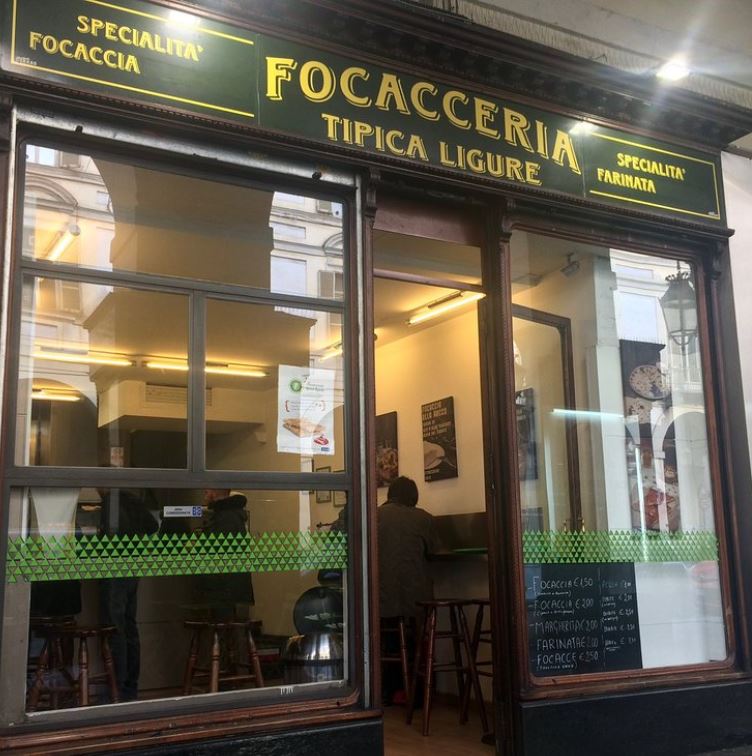 The entrance of Tipica Focacceria Ligure pizza shop in Turin