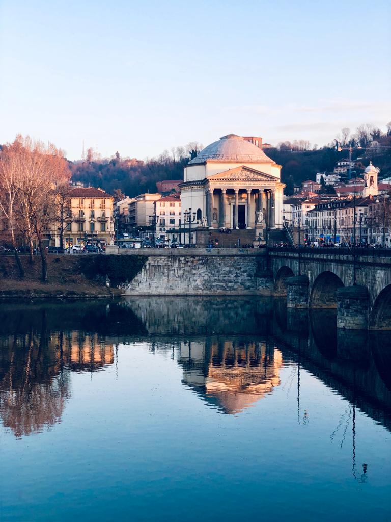 The view of Turin Gran Madre Church and the Po river from Piazza Vittorio Veneto