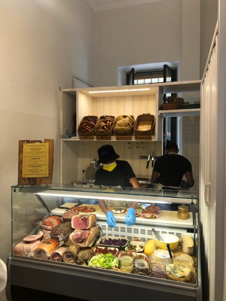 Picture of variety of ingredient you can choose in Mollica Piccoli produttori sandwich shop in Turin