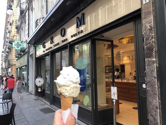 Picture of an ice-cream cone from GROM Turin ice-cream shop