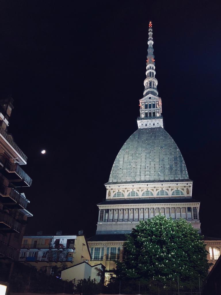 Picture at night of Mole Antonelliana of Turin from the distance