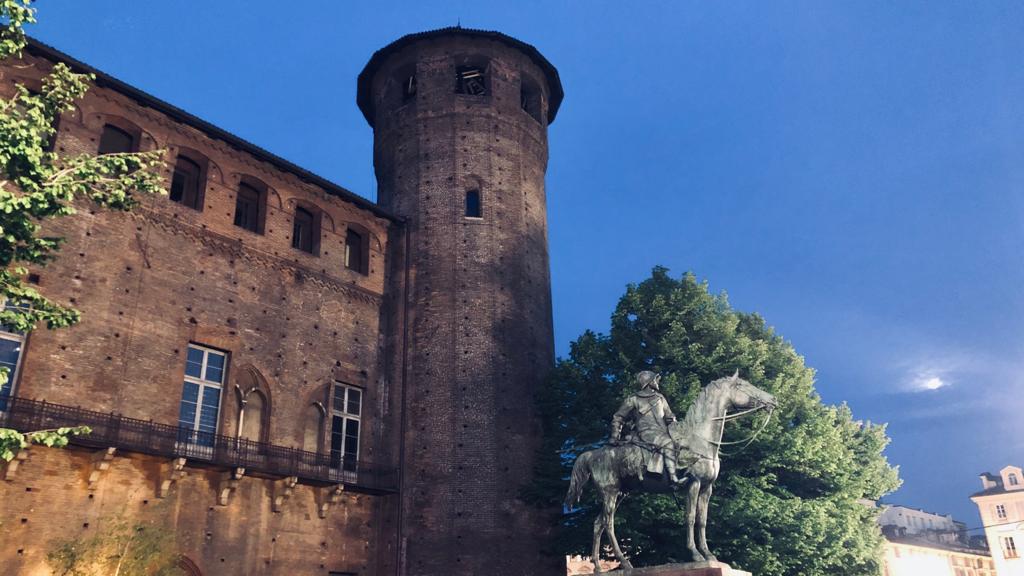 The Castle of Piazza Castello in Turin and its horse statue during daytime