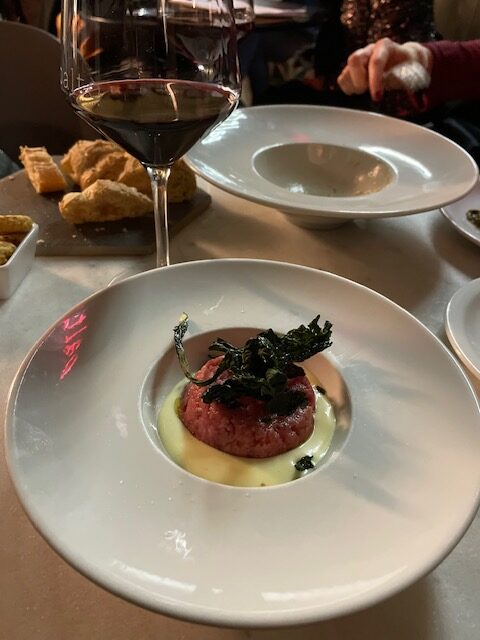 Carne Cruda as aperitivo at a restaurant in Turin, Italy called Palto'