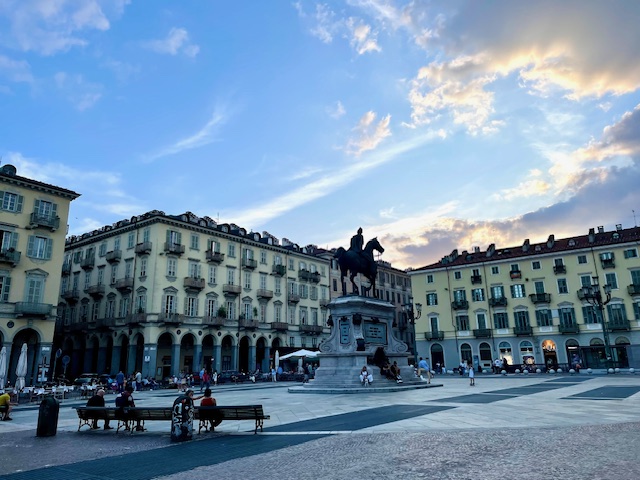 The view on the stunning Piazza Bodoni in Turin Italy