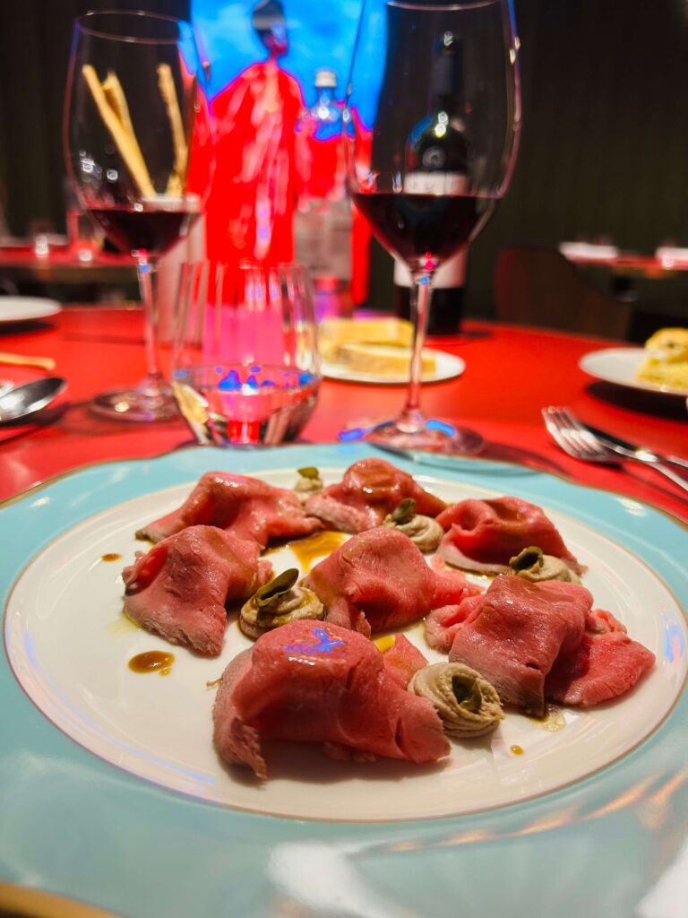 Reinvented Vitello Tonnato elevating a traditional Piedmontese dish with modern fine dining presentation